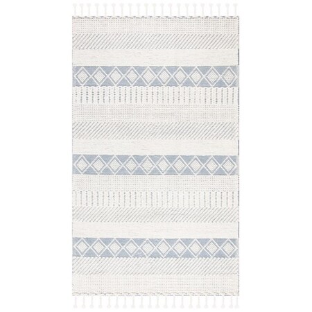 Safavieh 5 x 8 ft. Kenya 956A Tassel Hand Loomed Rectangle Area Rug Ivory & Blue KNY956A-5